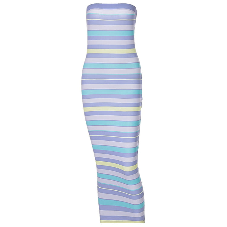 Colorful Striped Print Mid-Calf Dress